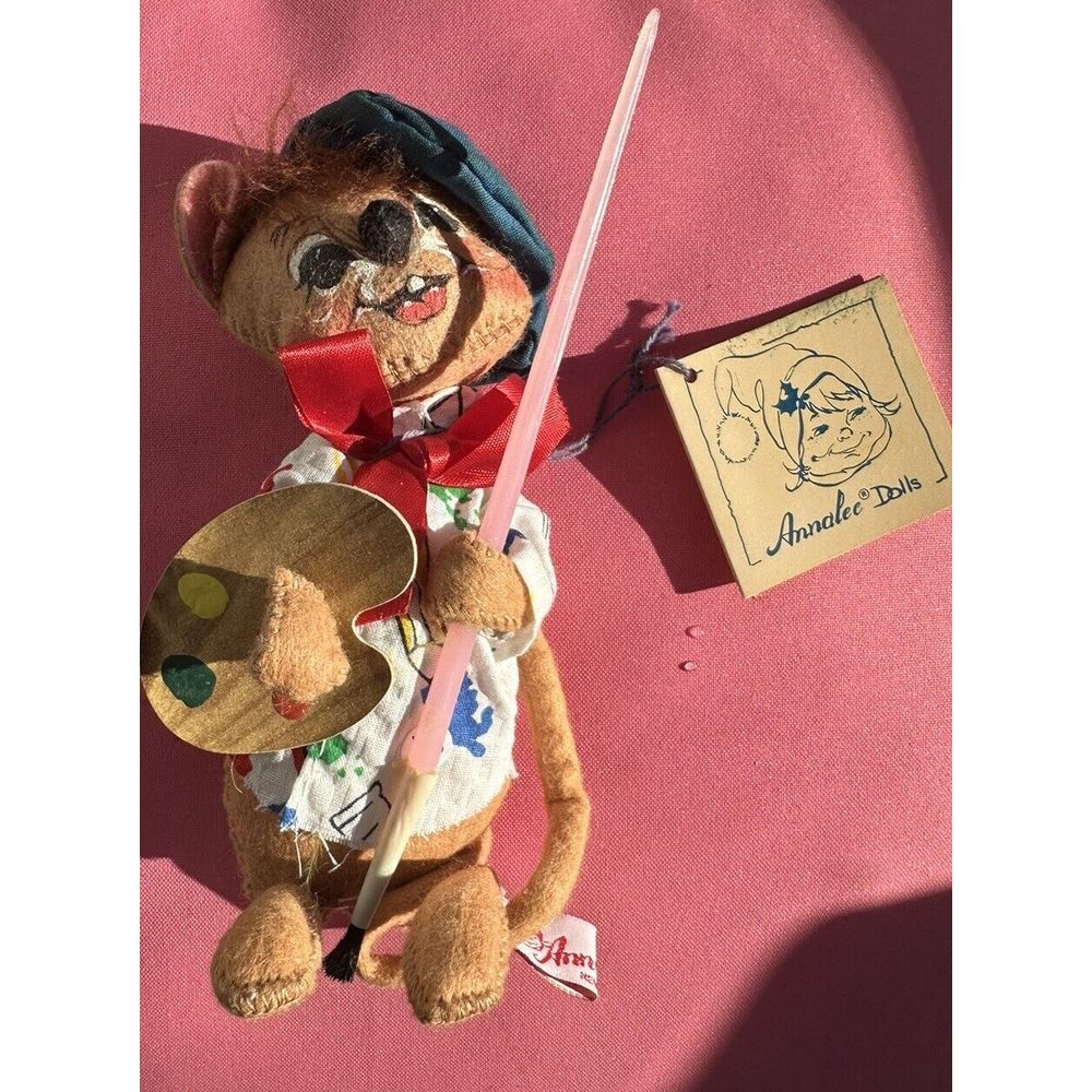 Annalee Doll '90 Painter Mouse w/Beret Palette and Paintbrush Code #2006 Tag VTG